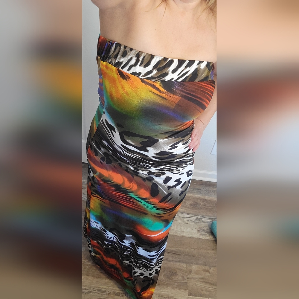 Venus Multicolor Strapless Maxi Dress. Size: S. Excellent Condition